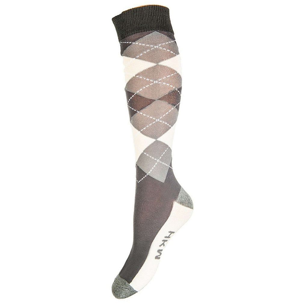 HKM Calze da Equitazione Check Classico Grigio/Vaniglia