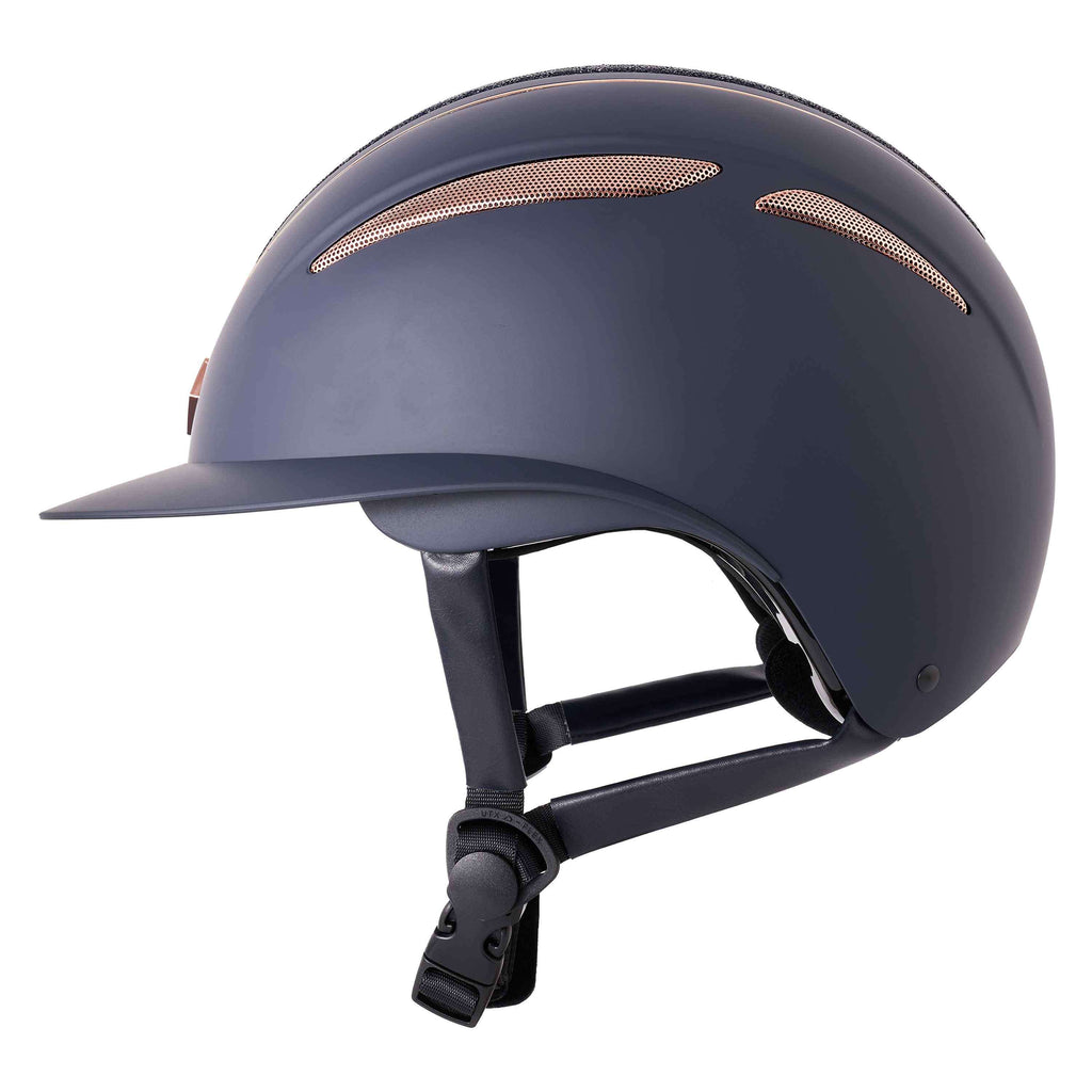 Imperial Riding Casco da equitazione IRHOlania Deluxe Big Visor Blu marino/Oro rosa