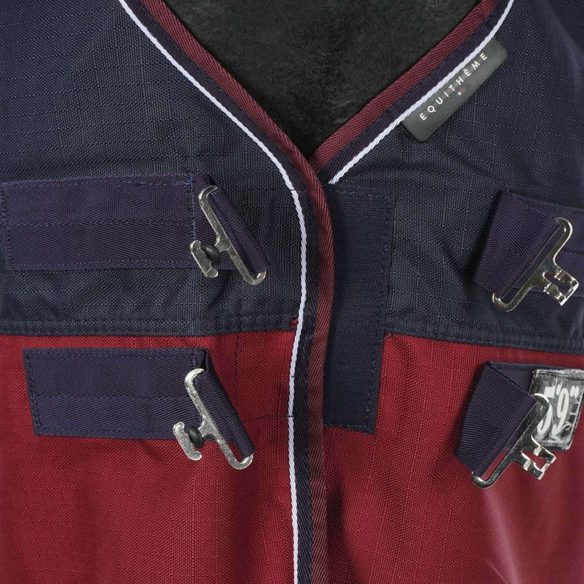 EQUITHÈME Tappeto da Esterno Tyrex 1200D 350g con collo Navy/Bordeaux