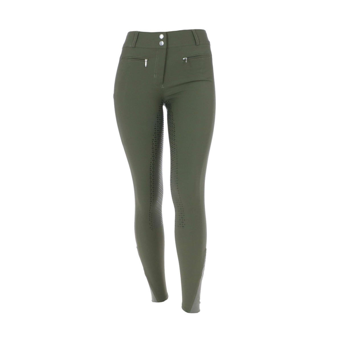 HKM Pantaloni da Equitazione Liv High Waist Silicon Full Grip Verde scuro
