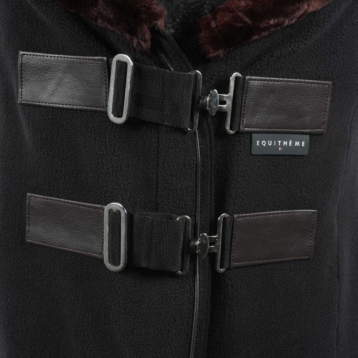 EQUITHÈME Coperta in Pile Teddy Nero/Marrone