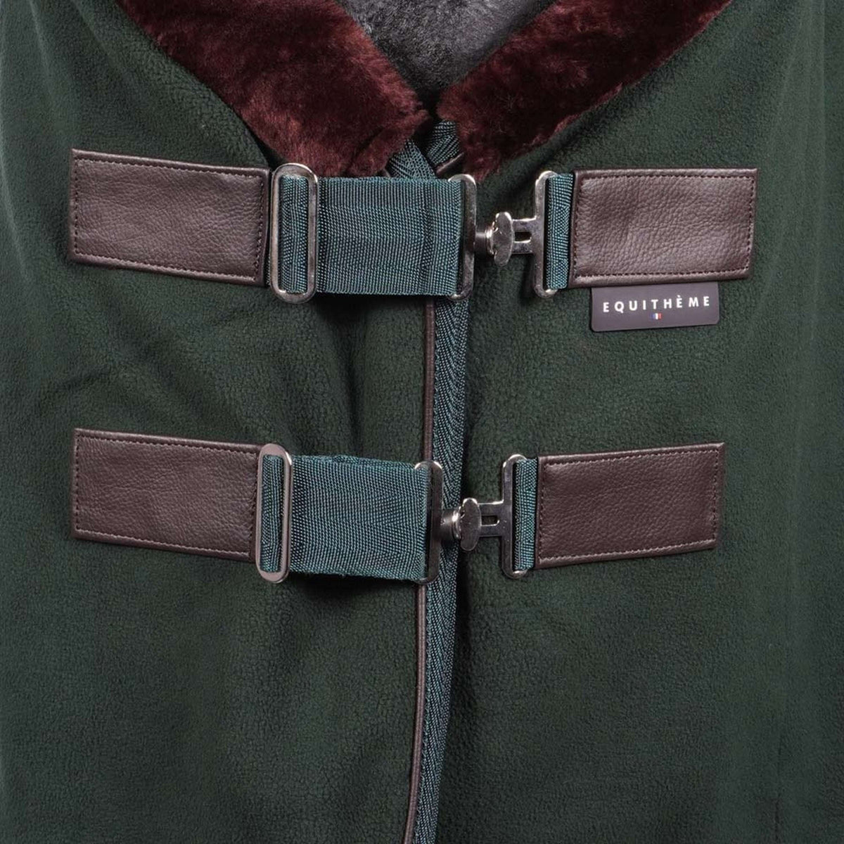EQUITHÈME Coperta in Pile Teddy Verde/Marrone