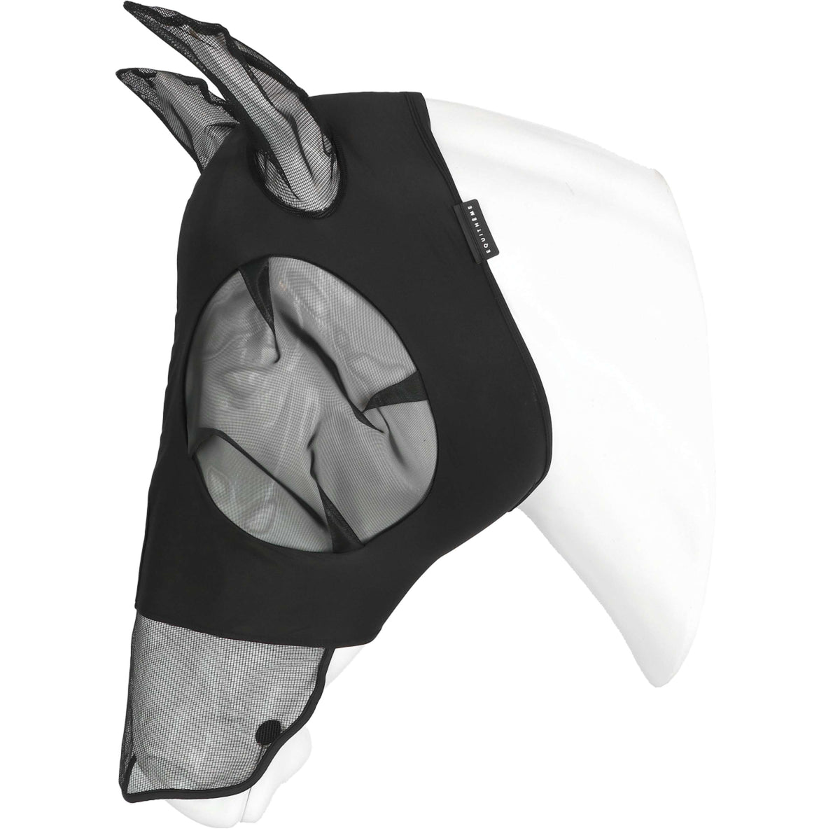 EQUITHÈME Maschera per Mosche Lycra UV protection Con Rete per Naso Nero