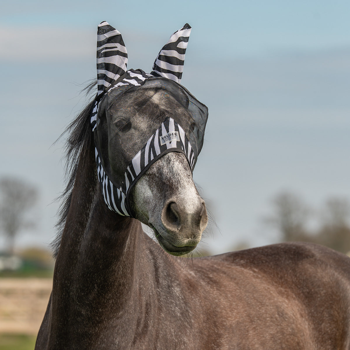 Velder Horsewear Maschera per Mosche Zebra con Orecchie Nero/Bianco