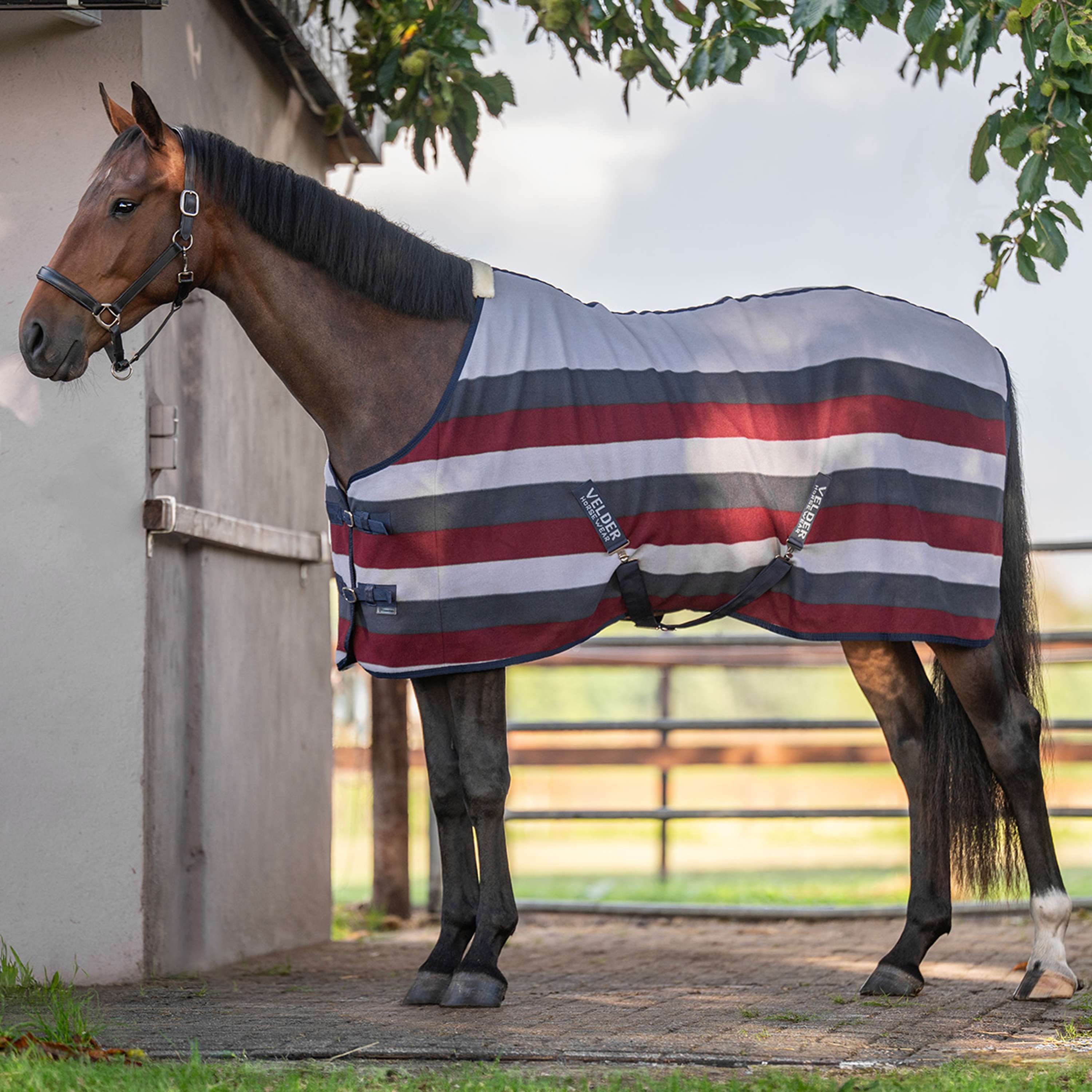 Velder Horsewear Essentials Coperta in Pile Polar Stripes Grigio/Bordeaux