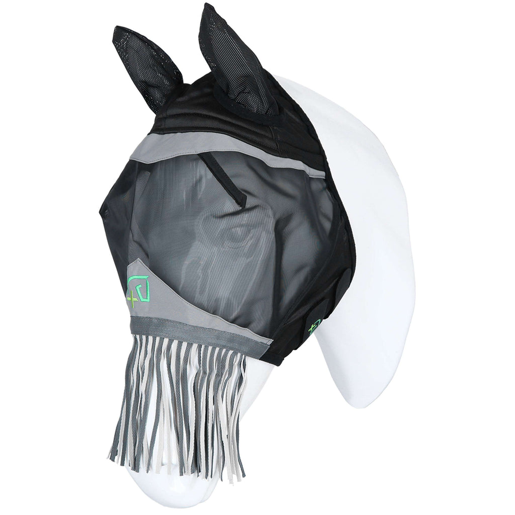 Agradi Horse Maschera per Mosche Fine Mesh con Orecchie e Frange Nero