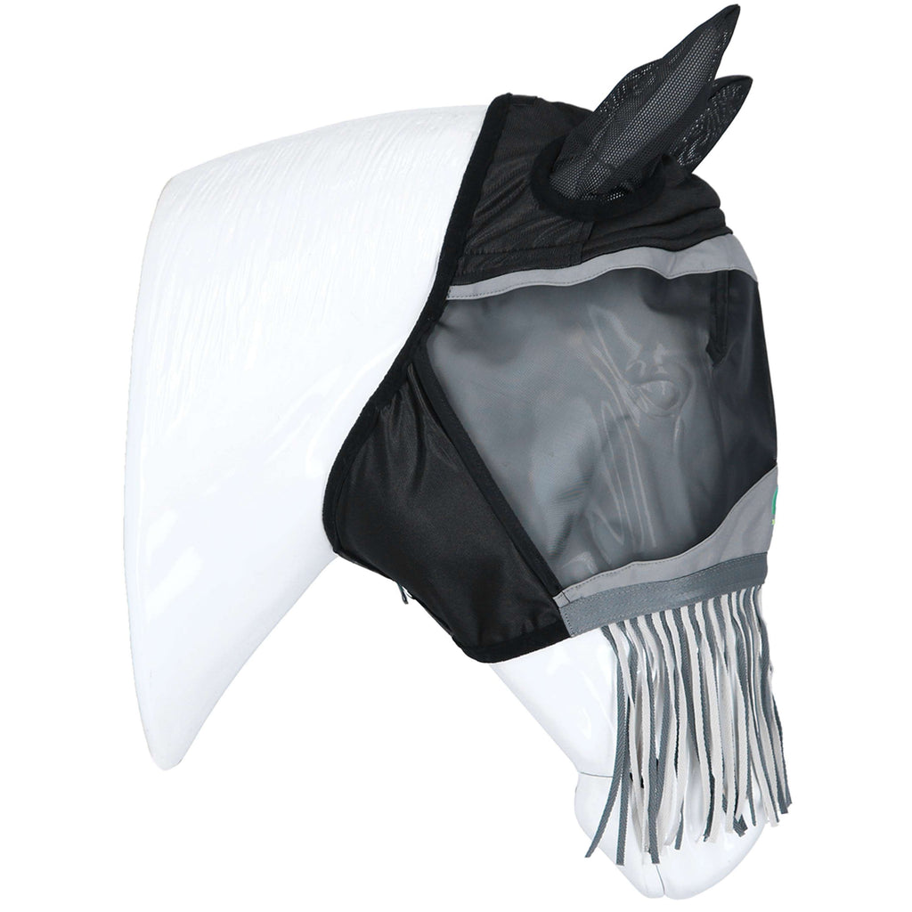Agradi Horse Maschera per Mosche Fine Mesh con Orecchie e Frange Nero
