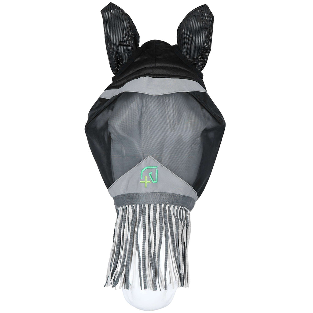 Agradi Horse Maschera per Mosche Fine Mesh con Orecchie e Frange Nero