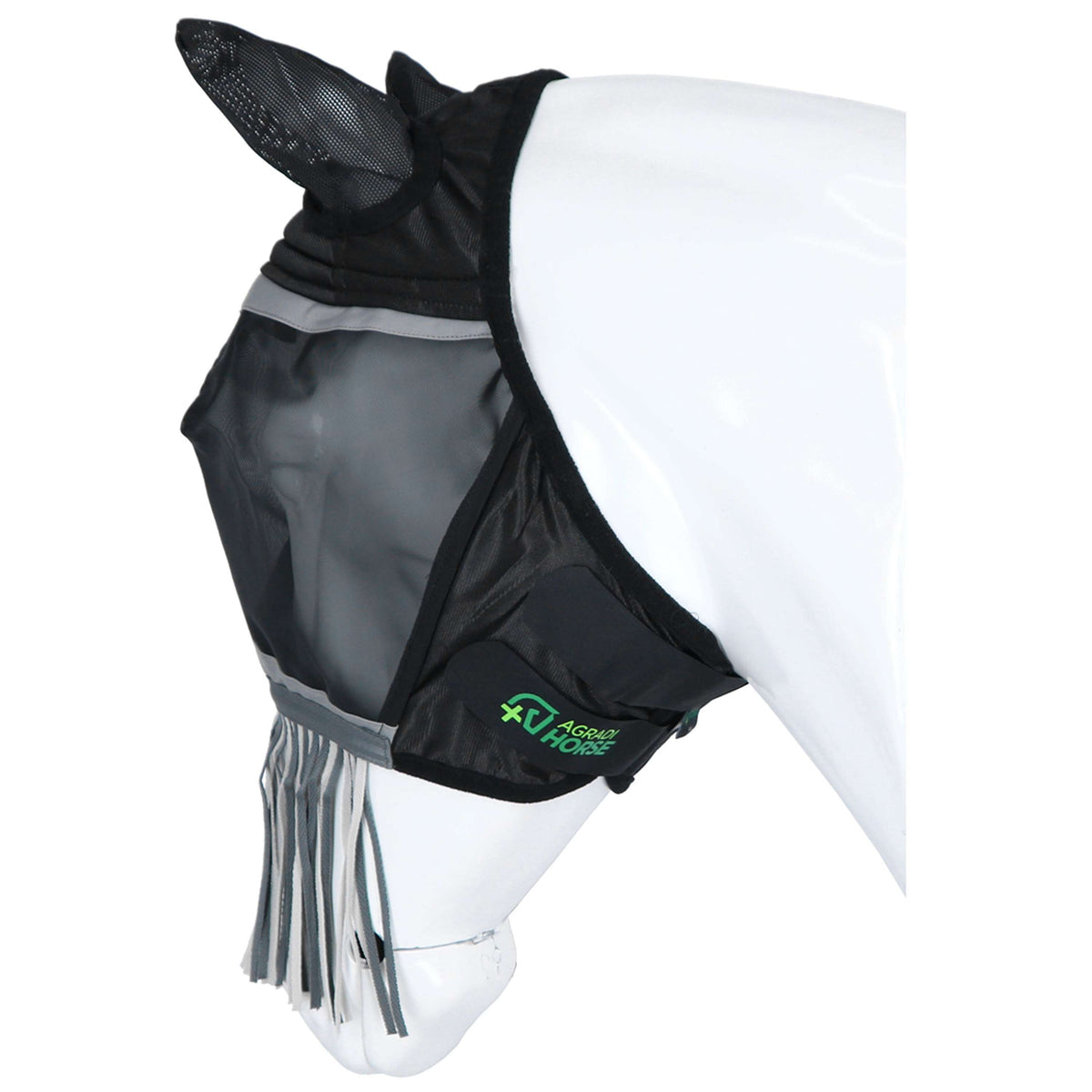 Agradi Horse Maschera per Mosche Fine Mesh con Orecchie e Frange Nero