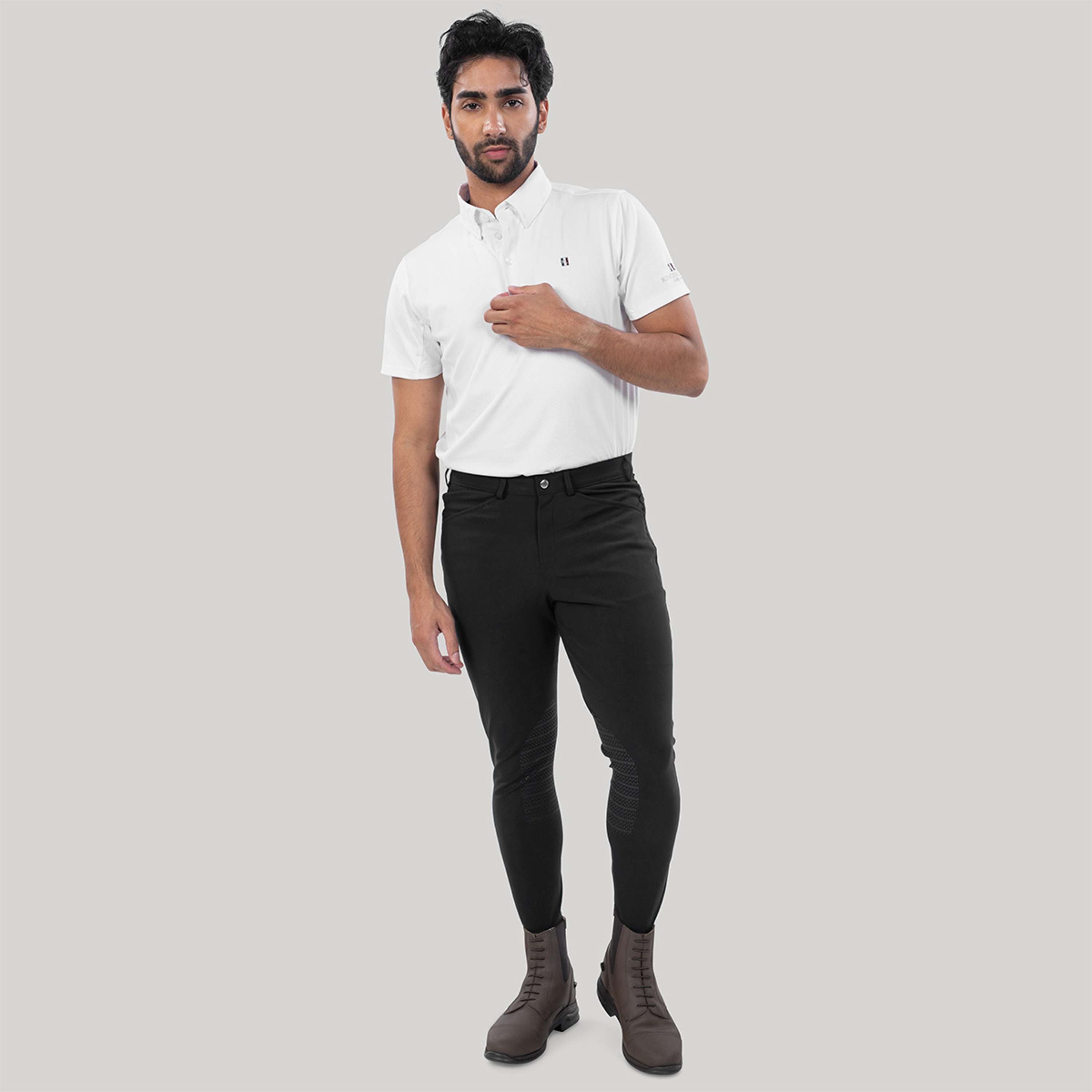 Elvera Equestrian Pantaloni da Equitazione Dual Core Pro Half Seat Uomini Nero
