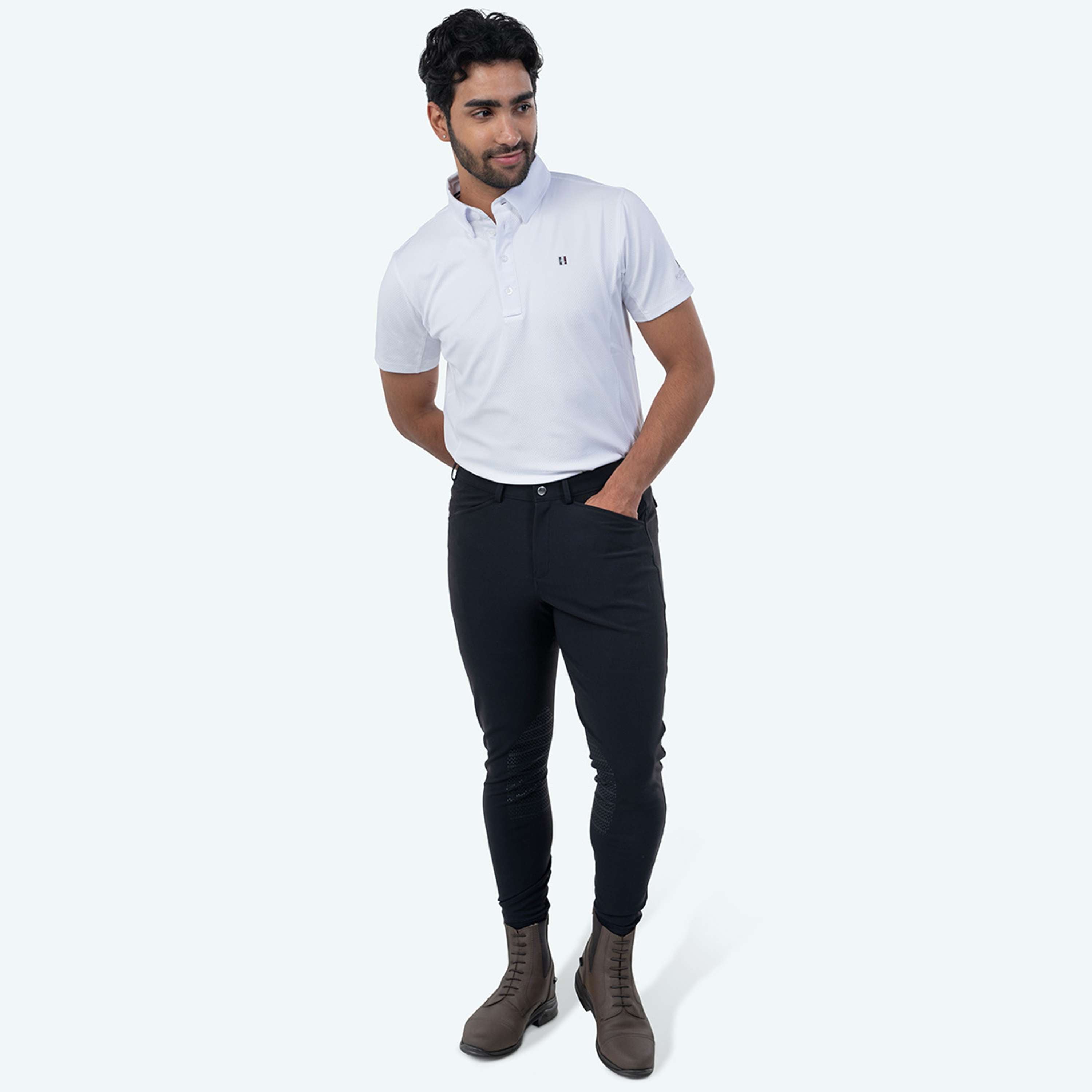 Elvera Equestrian Pantaloni da Equitazione Dual Core Pro Half Seat Uomini Nero