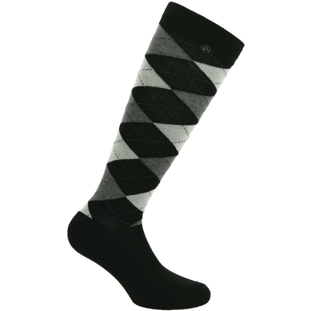 EQUITHÈME Calze da Equitazione Argyle Nero/Ecrù