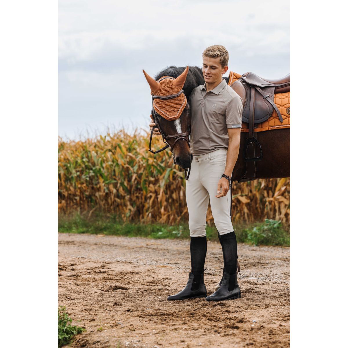 EQUITHÈME Pantaloni da Equitazione Sam Presa al ginocchio Uomo Beige