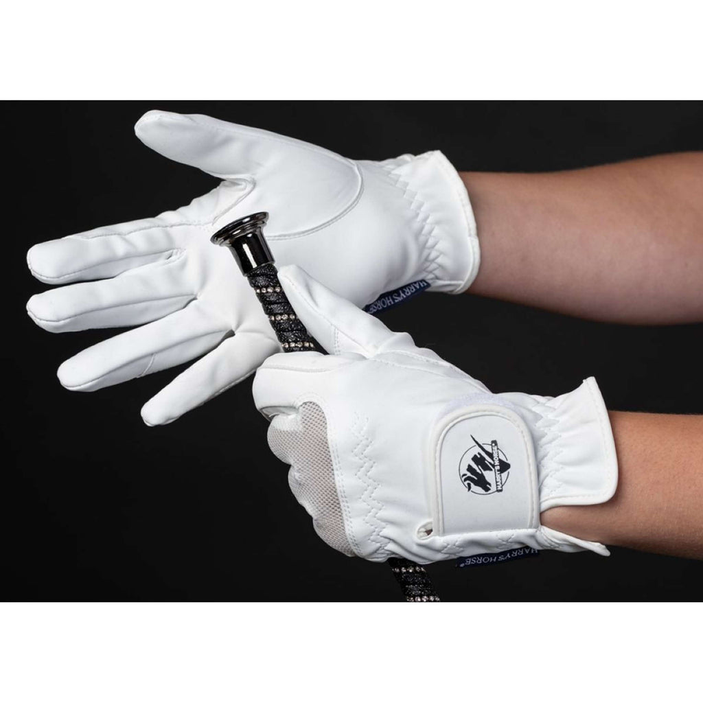 Harry's Horse Guanti da Equitazione Domy Suede Mesh Bianco
