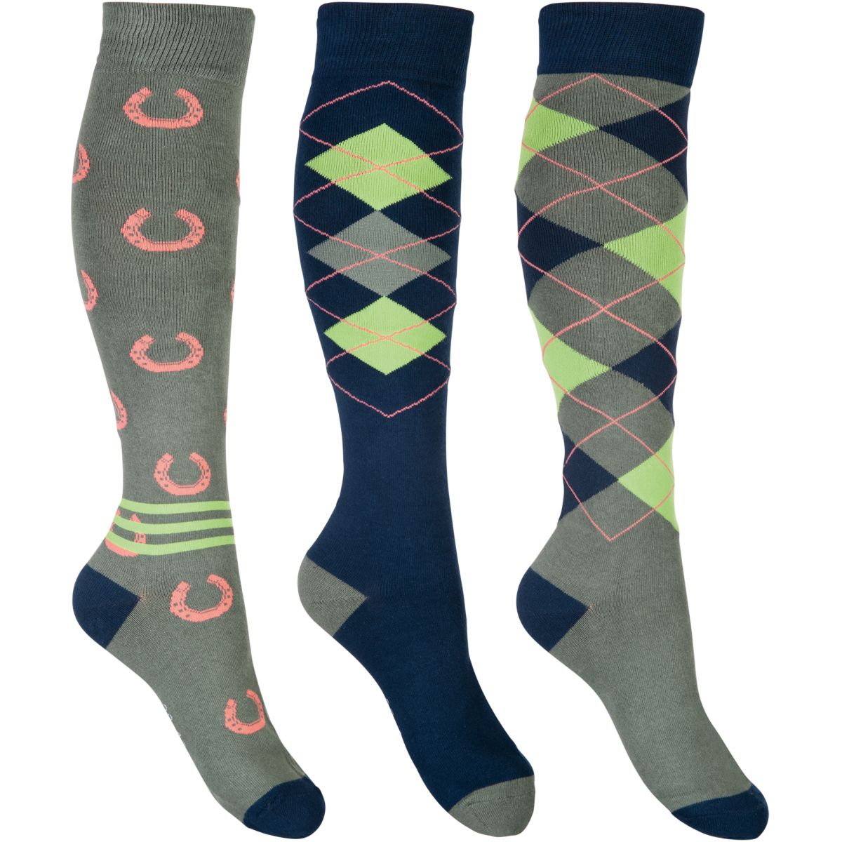 HKM Calze da Equitazione Cardiff Blu Navy/Verde Oliva