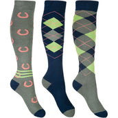 HKM Calze da Equitazione Cardiff Blu Navy/Verde Oliva