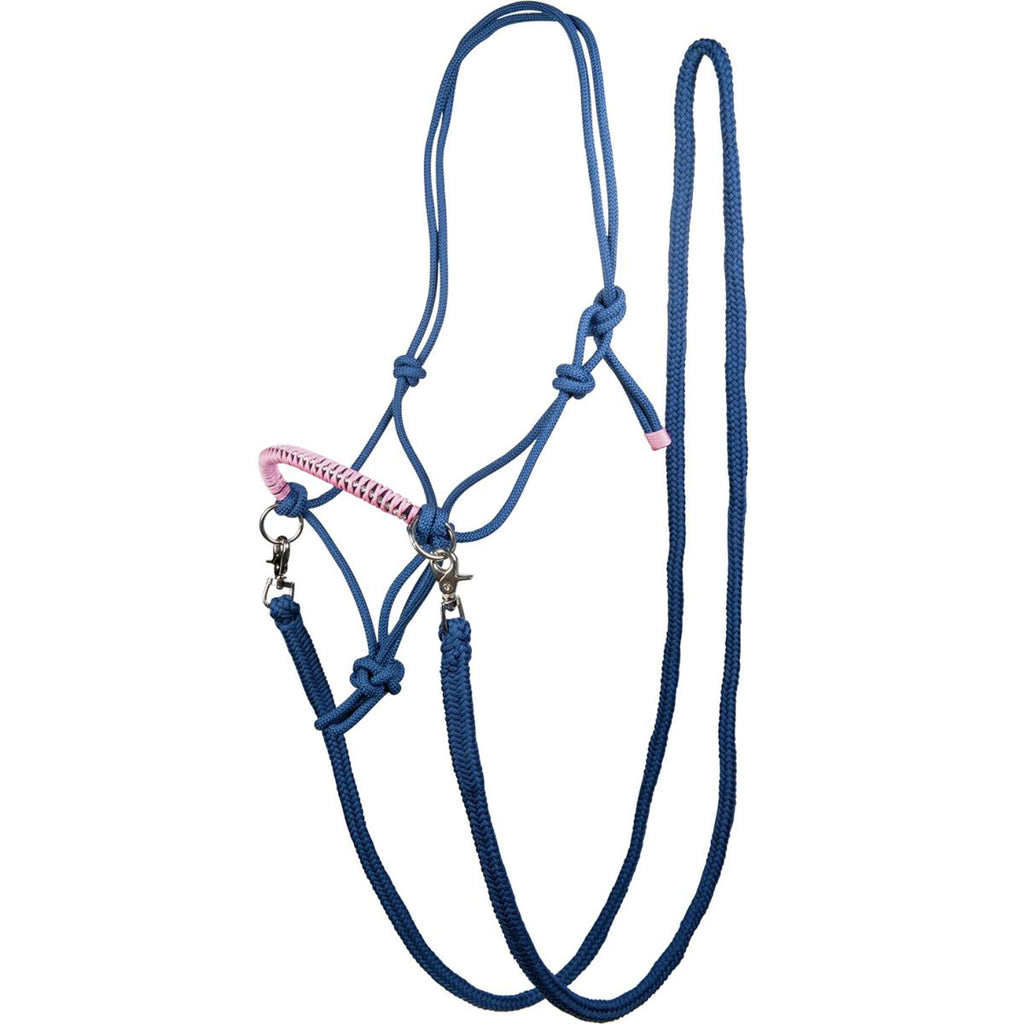 HKM Cavezza in Corda Strass Deko con le Redini Azzurro/Rosa