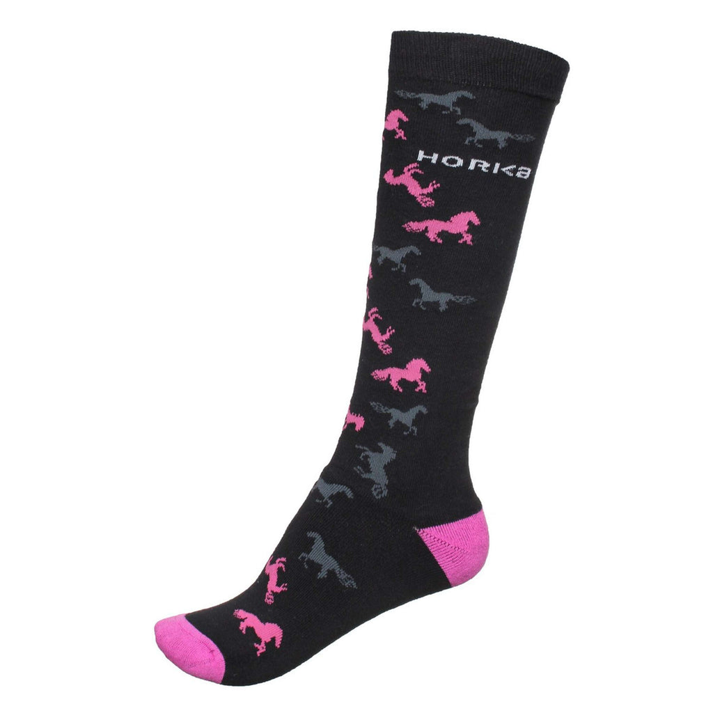 HORKA Calze da Equitazione Horses Nero/Rosa