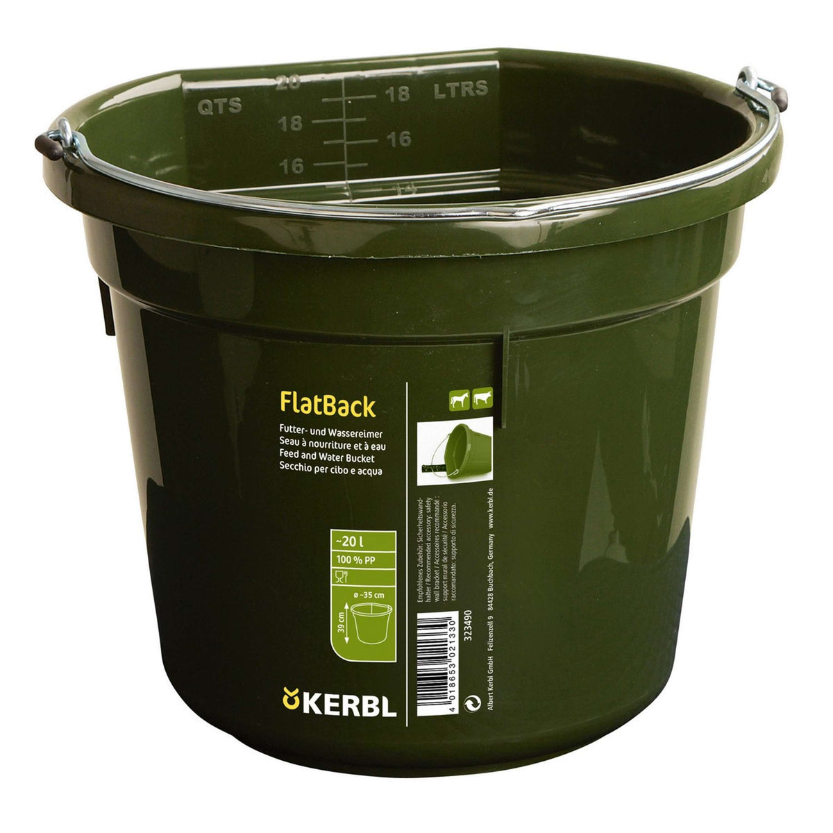 Kerbl Secchio per Mangime e Acqua Flat Back Verde