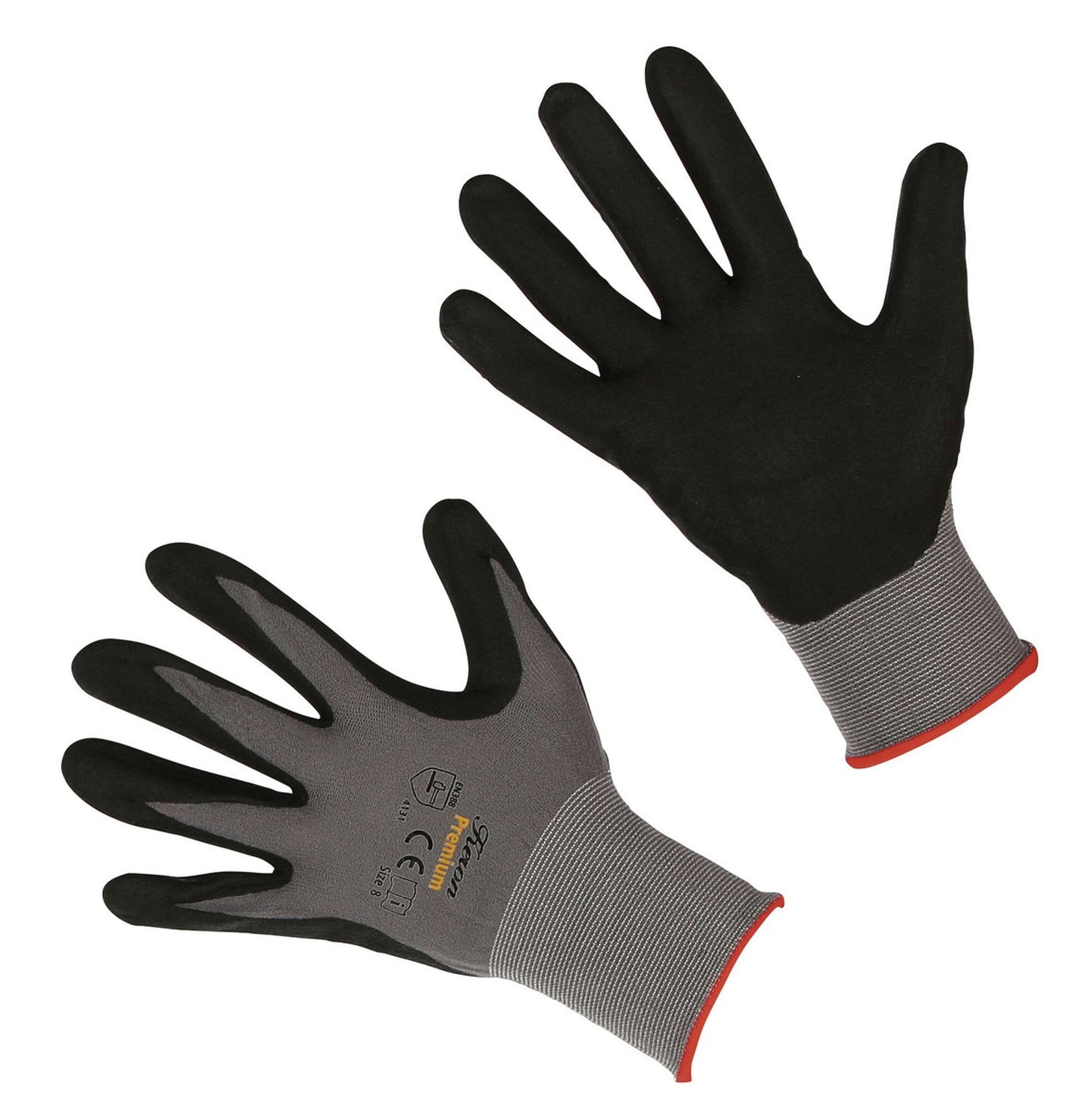 Kerbl Guanti da Lavoro Premium Nylon Nitril Nero/Grigio