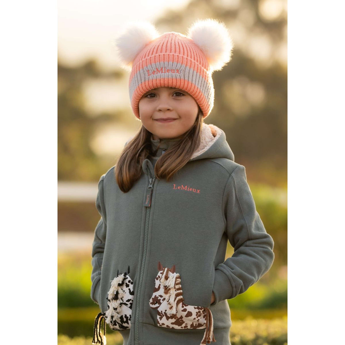 LeMieux Beanie Mini Double Pom Bambini Peach Punch