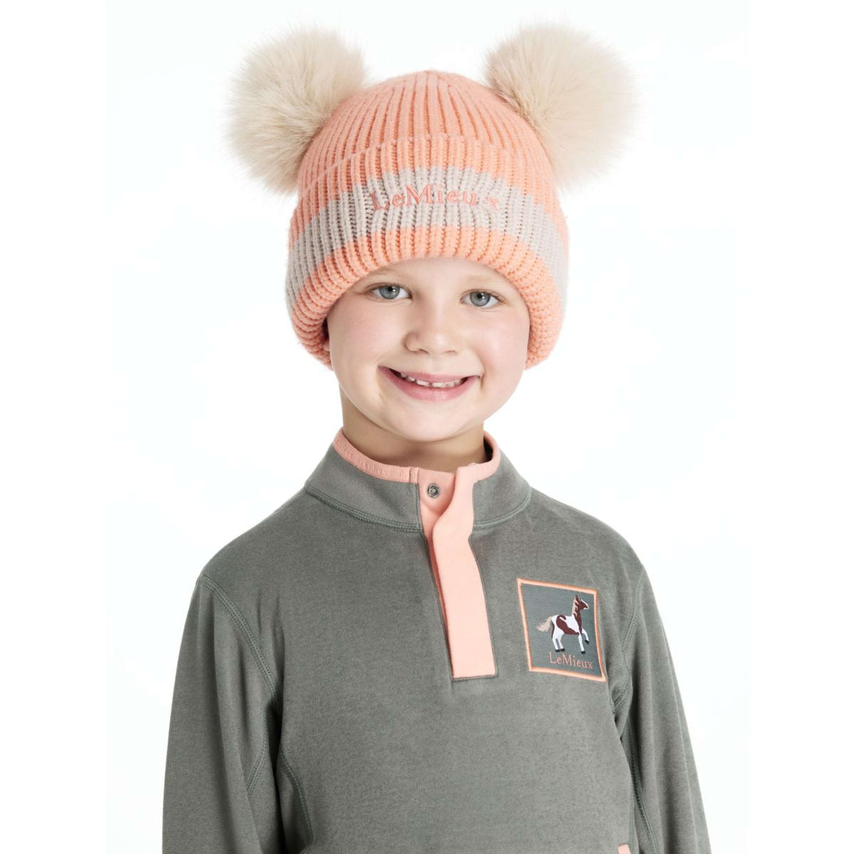 LeMieux Beanie Mini Double Pom Bambini Peach Punch