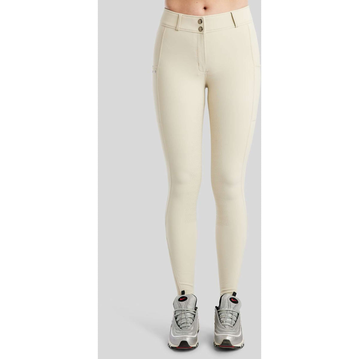 Montar Pantaloni da Equitazione Megan Full Grip Grigio chiaro