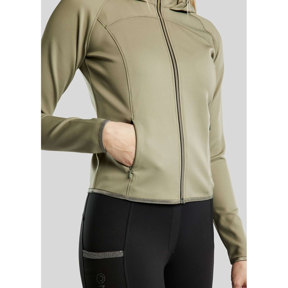 Montar Felpa con cappuccio e zip MoGaia Dusty Green