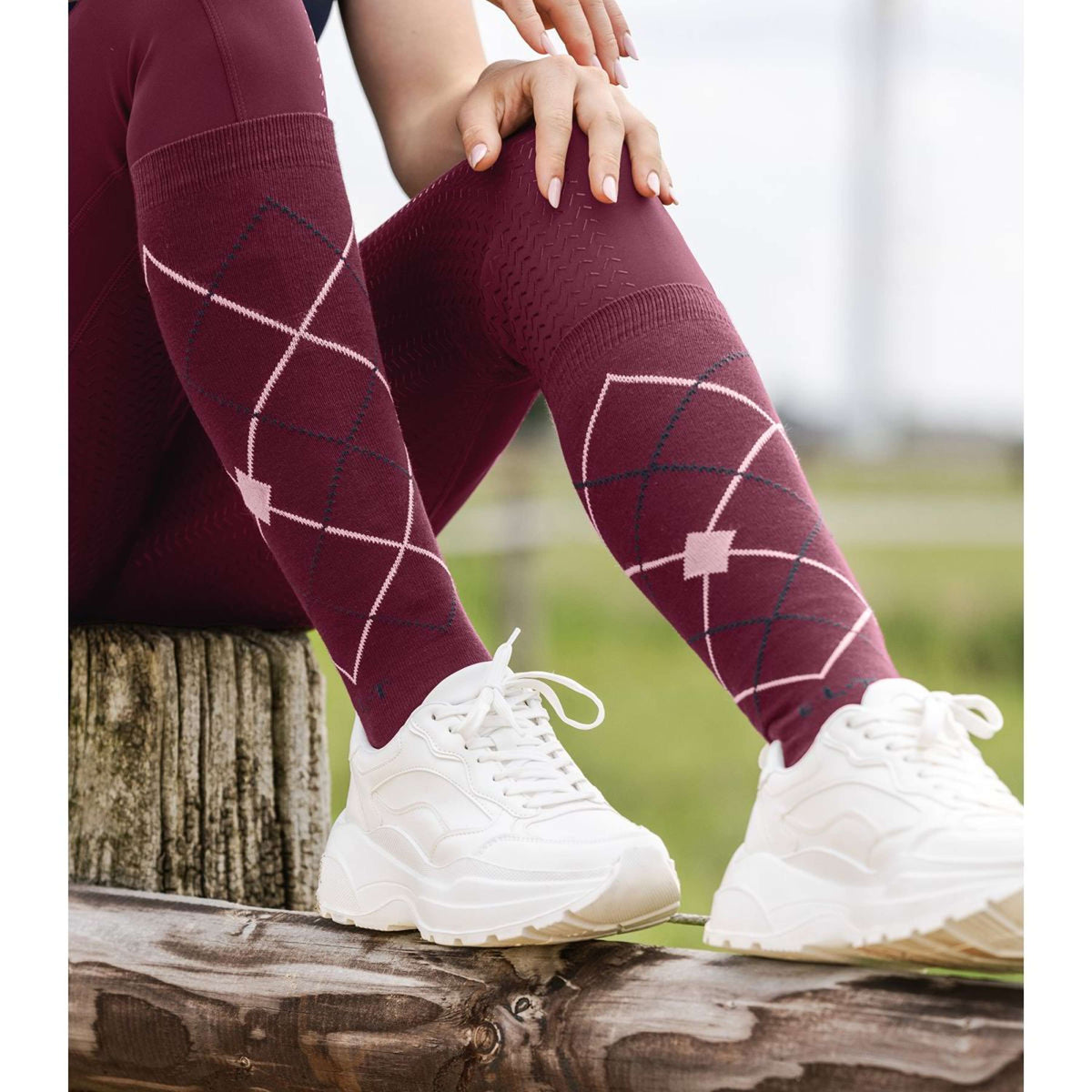 ELT Calze da Equitazione Argyle Rosso velluto