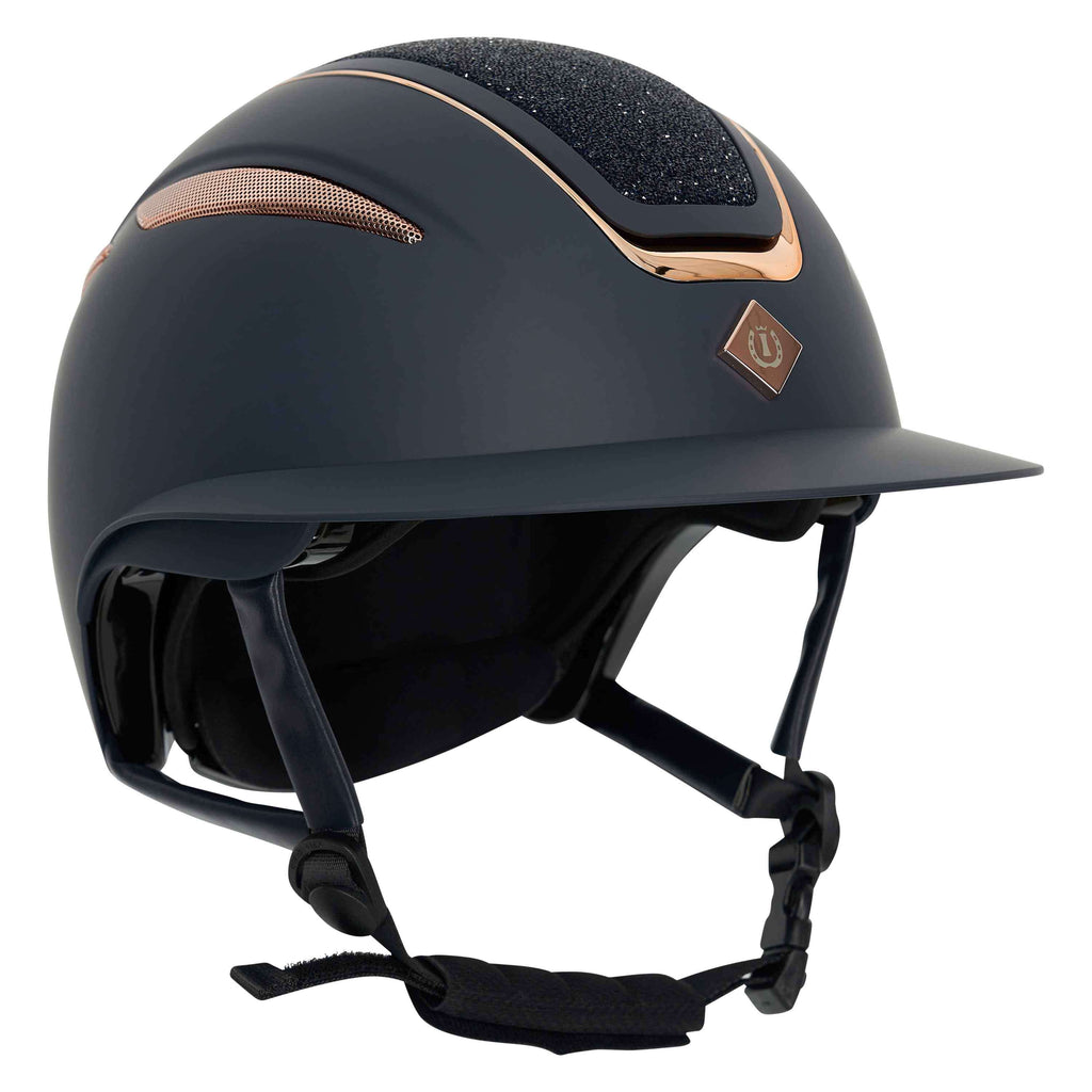 Imperial Riding Casco da equitazione IRHOlania Deluxe Big Visor Blu marino/Oro rosa