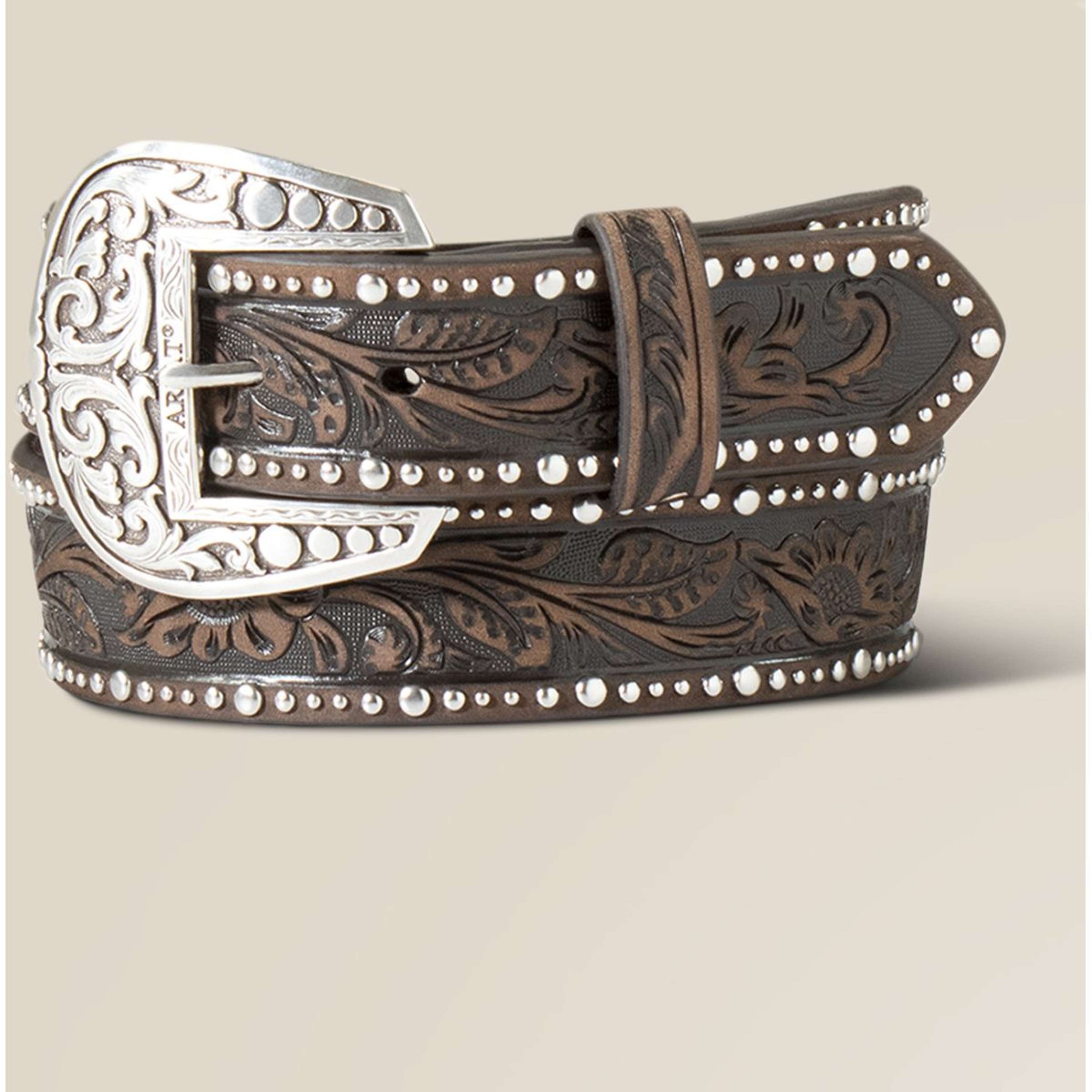 Ariat Cintura Studded Tooled Embossed Marrone