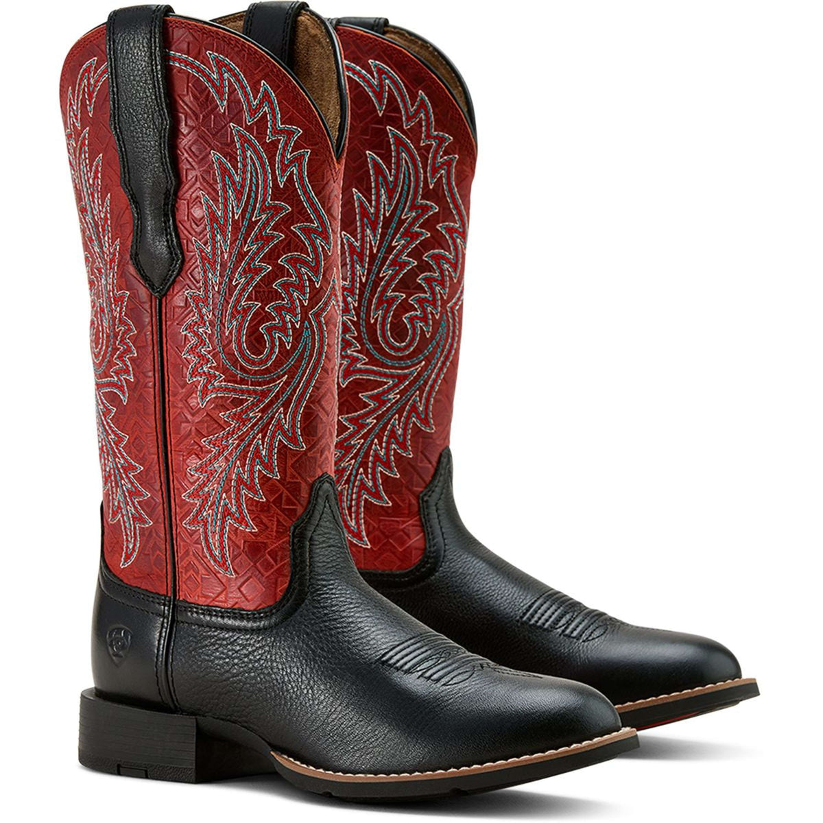 Ariat Stivali Western Round Up Stretchfit Donne Black Deertan/Garnet Emboss
