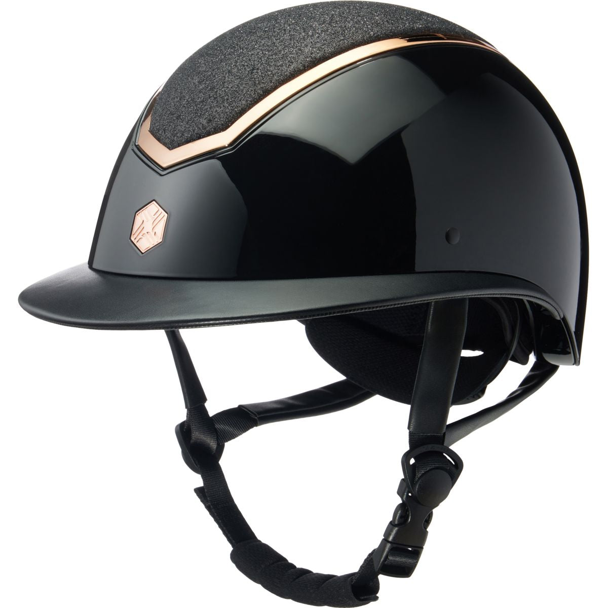 Charles Owen Casco da equitazione Kylo Sparkly Wide Peak Black Gloss/Rose Gold