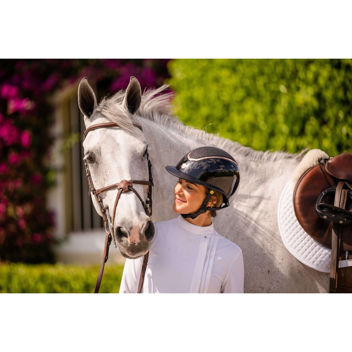 Charles Owen Casco da equitazione Kylo Sparkly Wide Peak MIPS Black Gloss/Rose Gold