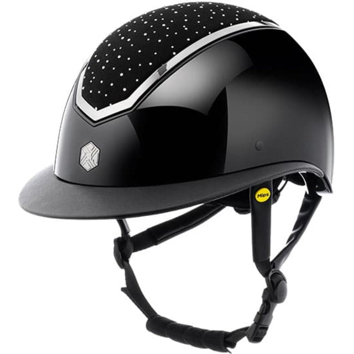 Charles Owen Casco da equitazione Kylo Crystal Wide Peak MIPS Black Gloss/Chrome