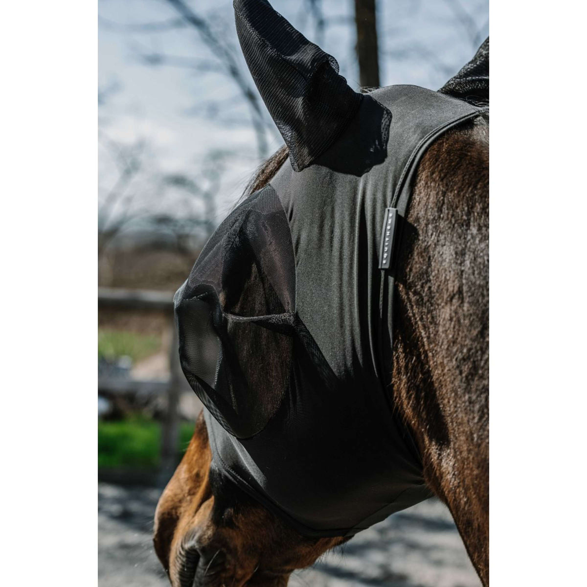 EQUITHÈME Maschera per Mosche Lycra con Protezione UV Nero