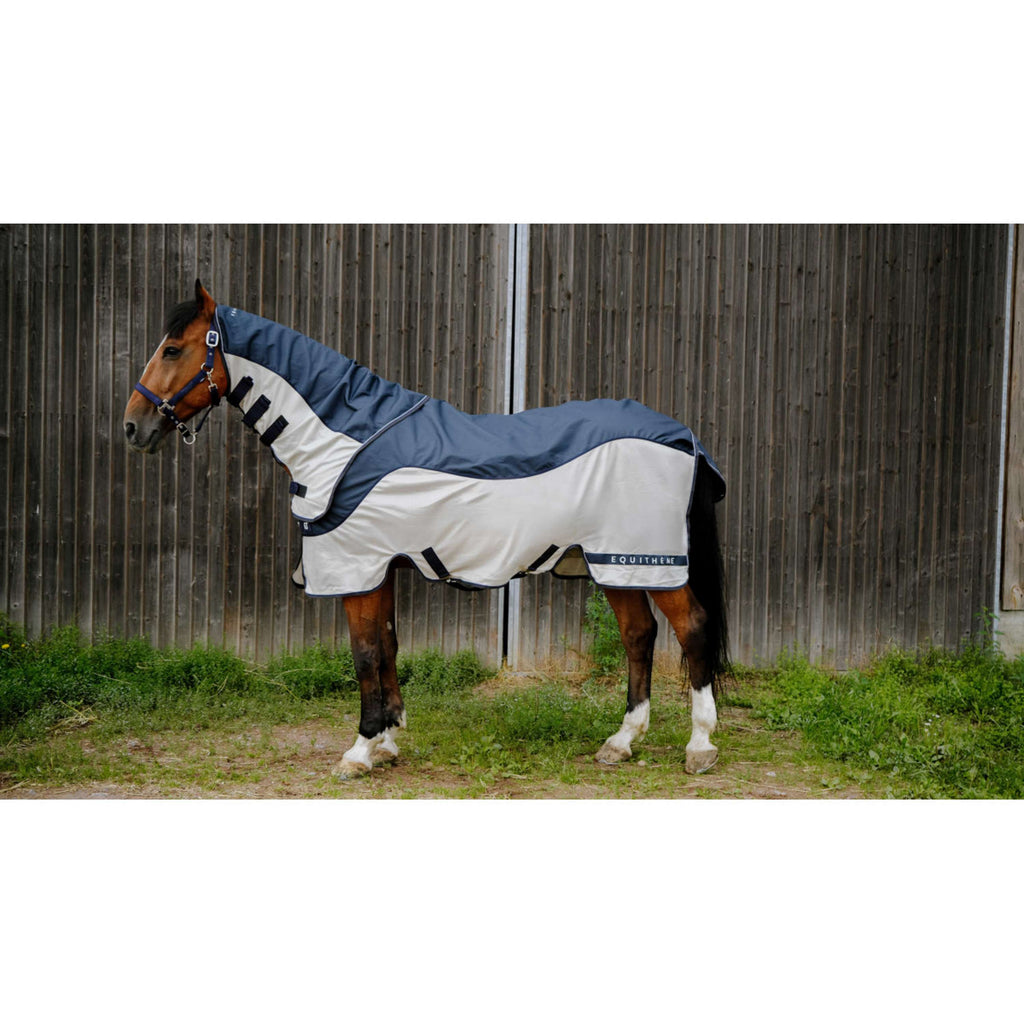 EQUITHÈME Coperta Antimosche TYREX Combofly 600D con collo Navy Blue/Grey