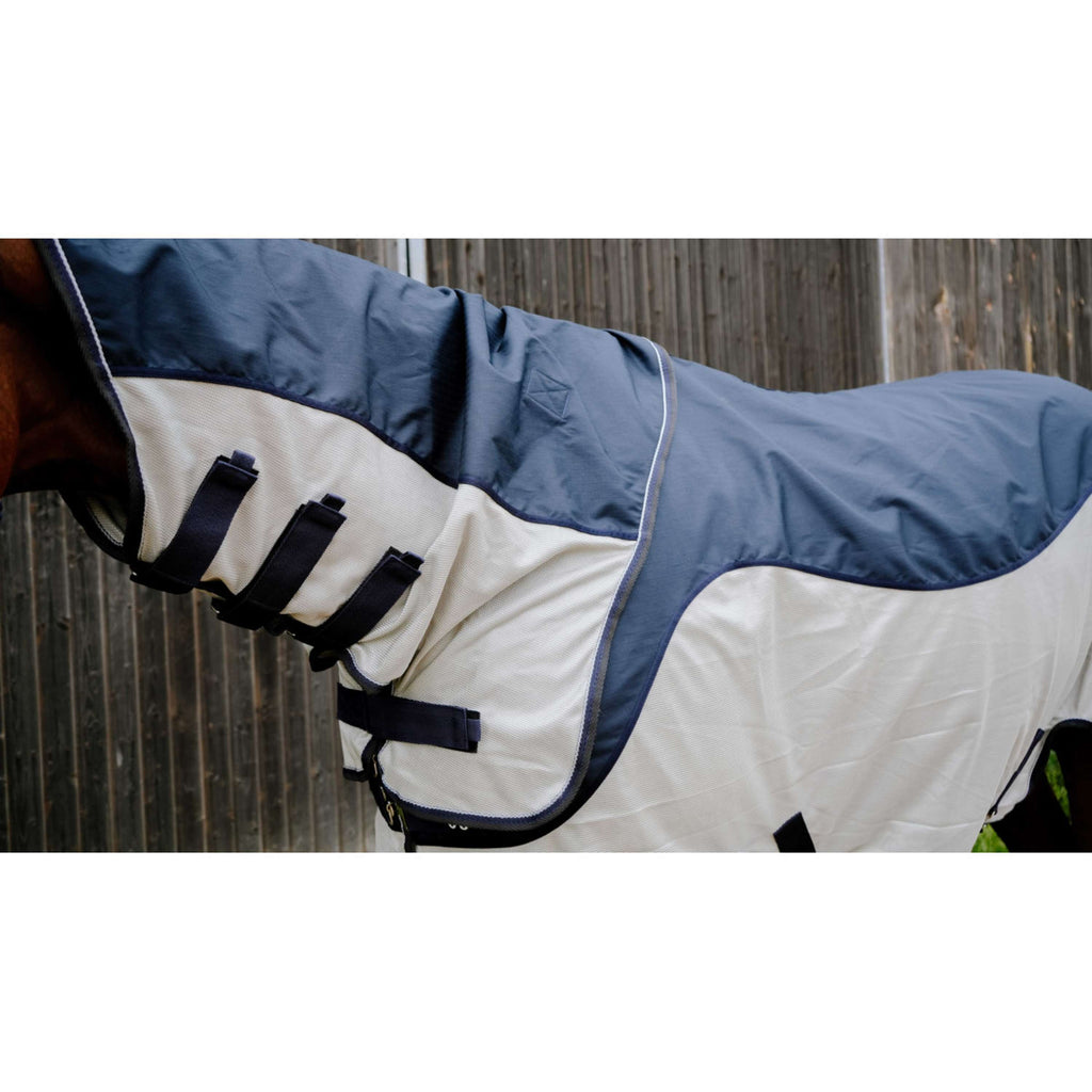 EQUITHÈME Coperta Antimosche TYREX Combofly 600D con collo Navy Blue/Grey