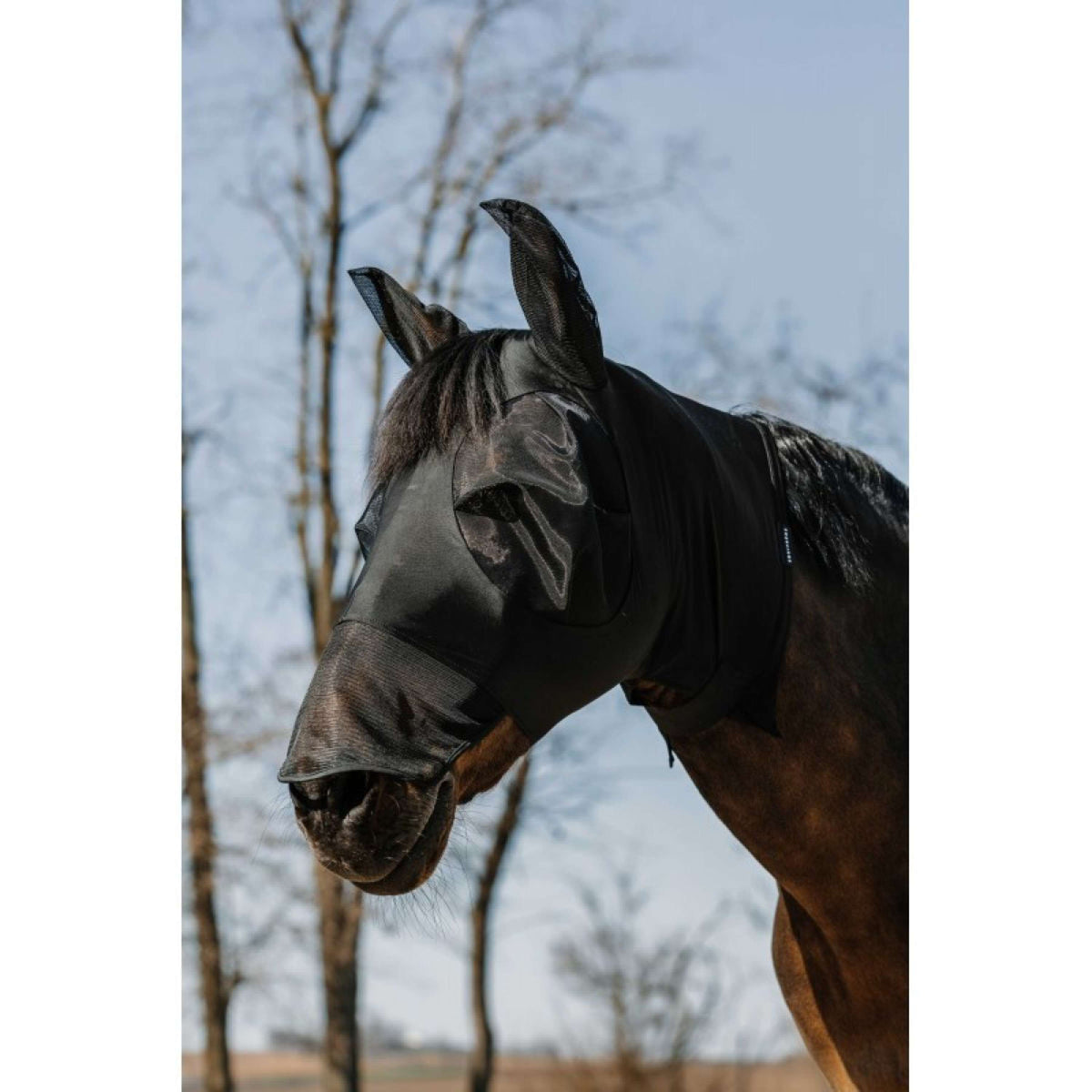EQUITHÈME Maschera per Mosche Hood con Protezione UV Nero