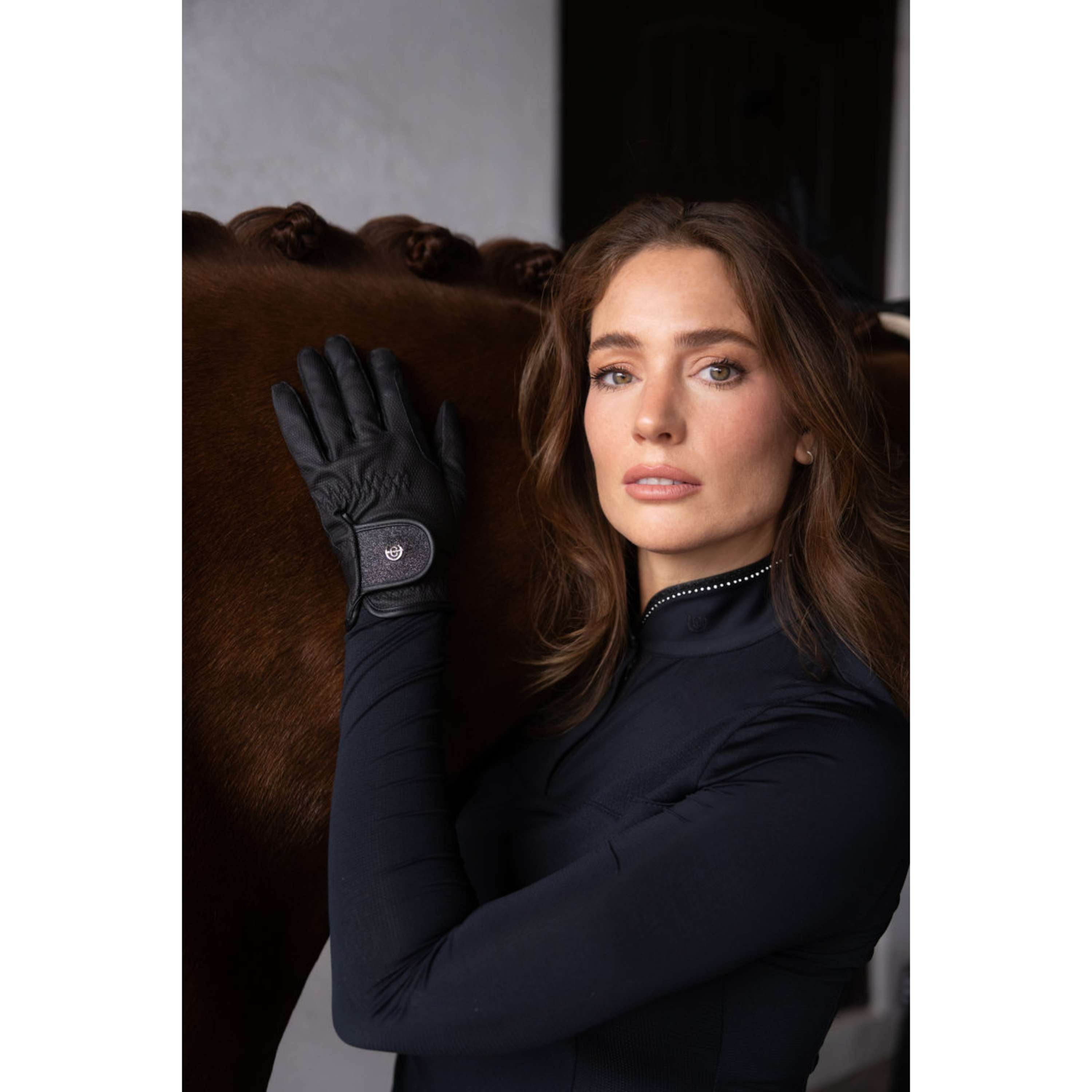 Equestrian Stockholm Guanti da Equitazione Motion All Black Glimmer