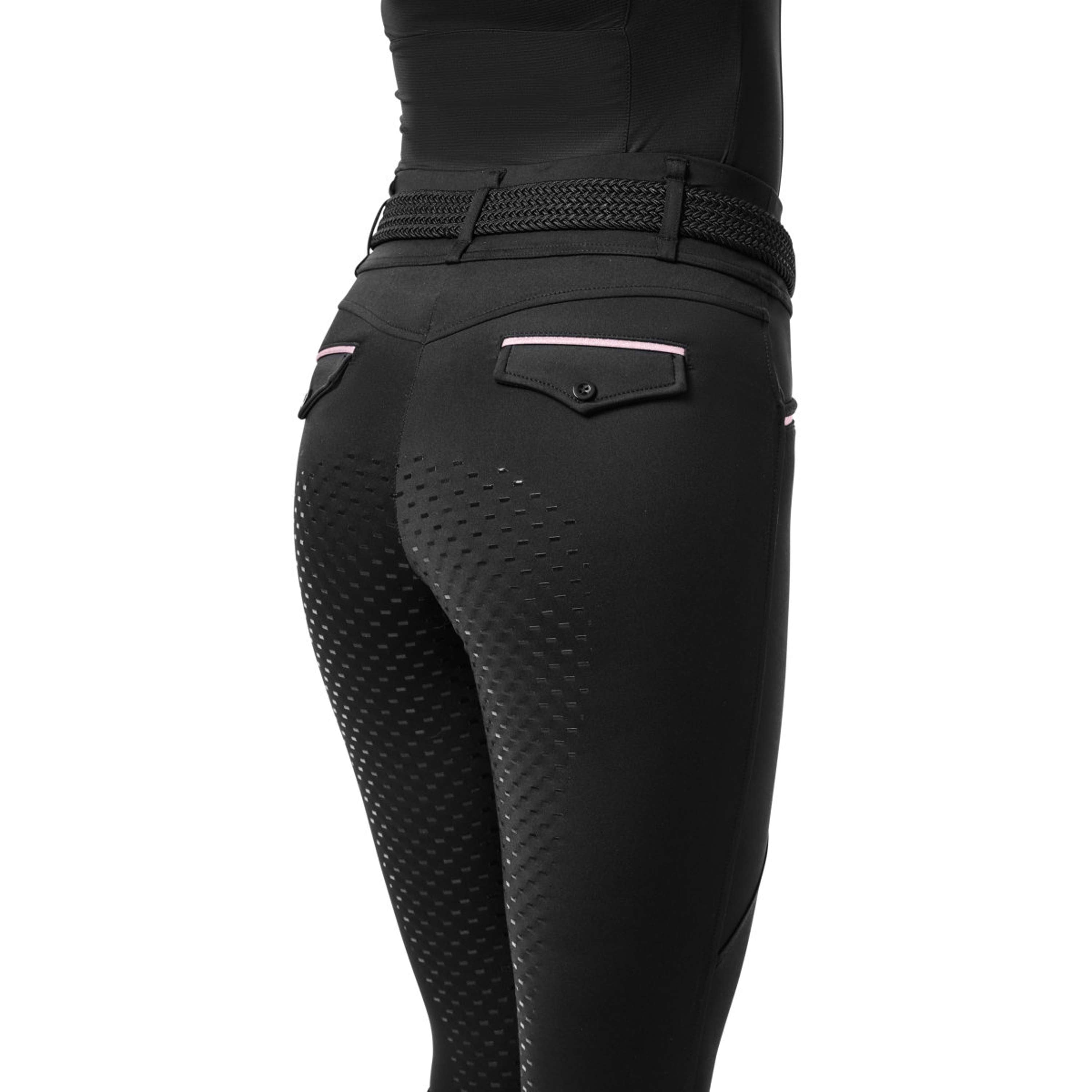 Equestrian Stockholm Leggings da Equitazione Premium Full Grip Black & Pink Glimmer