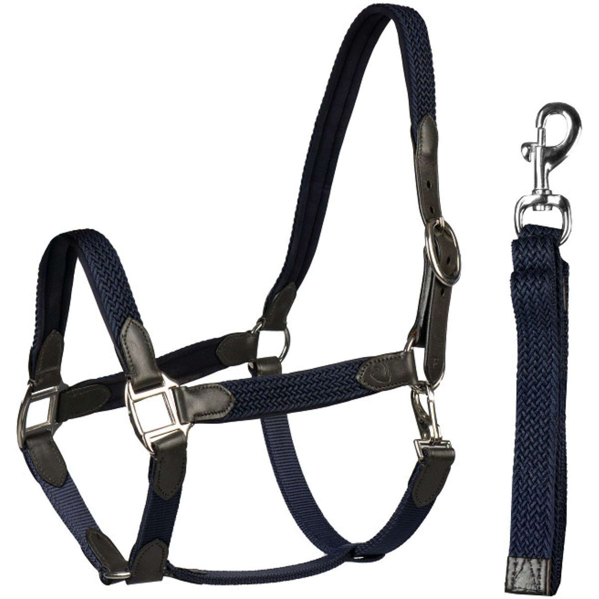HORKA Set Cavezza Cuoio con nylon intrecciato Marrone/Blu