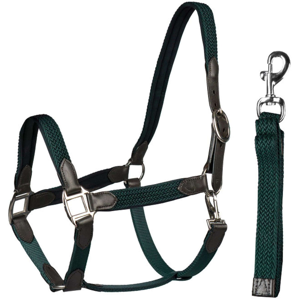 HORKA Set Cavezza Cuoio con nylon intrecciato Marrone/Verde
