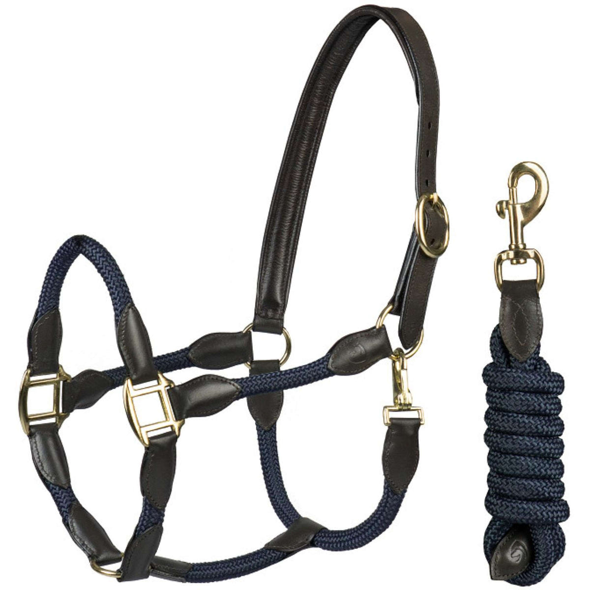 HORKA Set Cavezza Cuoio con corda Marrone/Blu