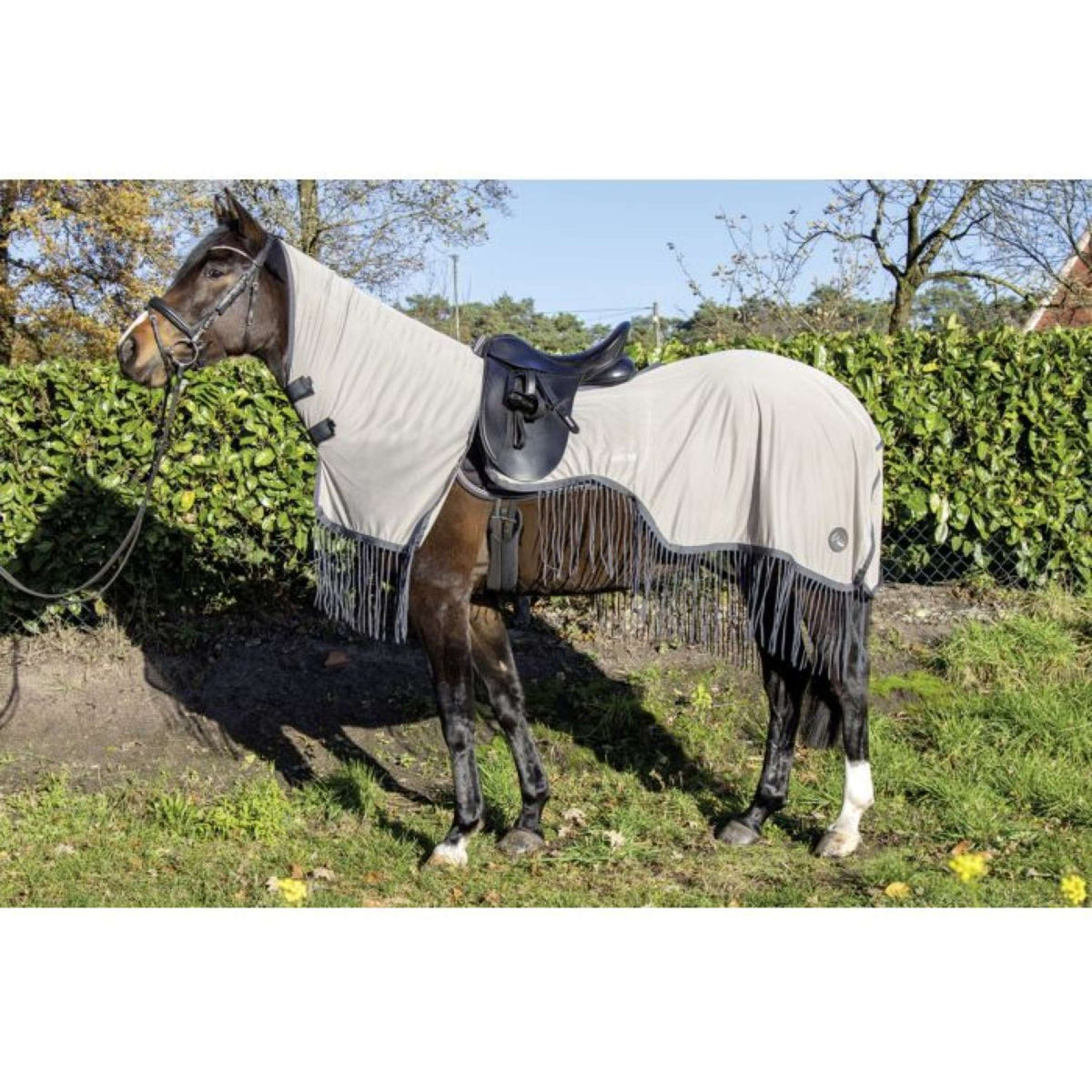 HKM Coperta Antimosche per Esercizio Fringes Argento/Grigio