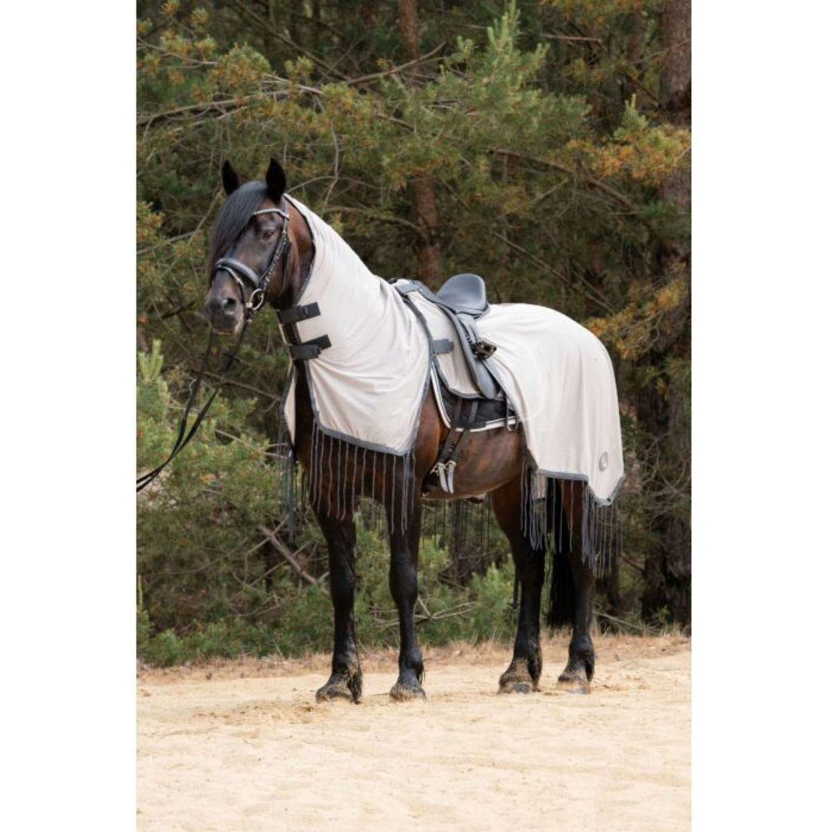 HKM Coperta Antimosche per Esercizio Fringes Argento/Grigio