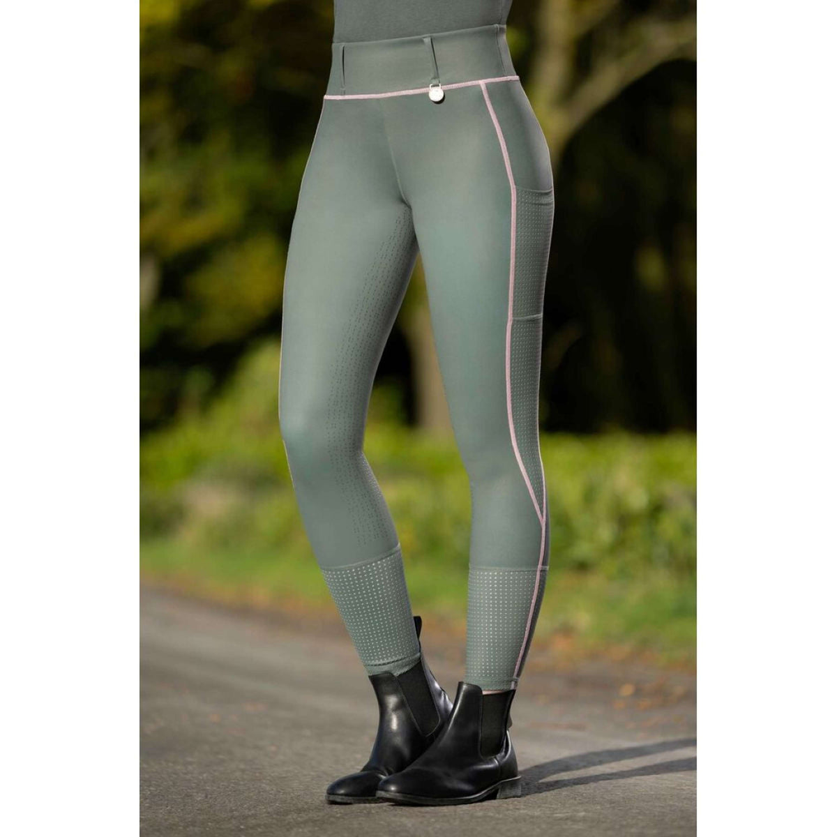 HKM Leggings da Equitazione Juna Full Grip Grigio-verde