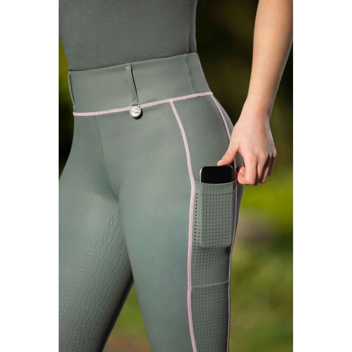 HKM Leggings da Equitazione Juna Full Grip Grigio-verde