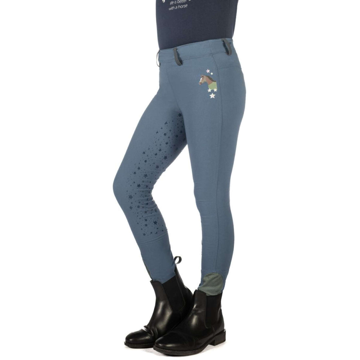 HKM Leggings da Equitazione Pony Dream II Full Grip Blu fumo