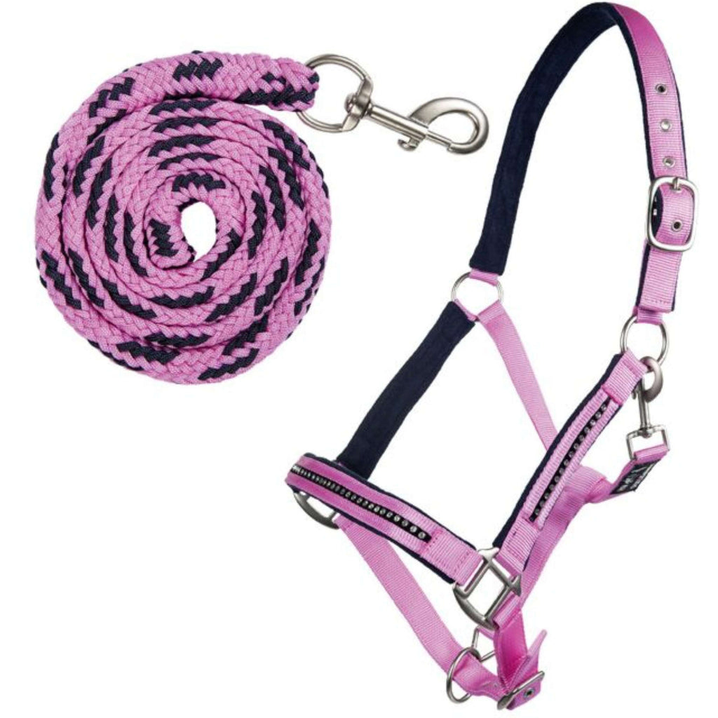 HKM Set Cavezza Crystal Fodera Morbida Rosa/Blu scuro